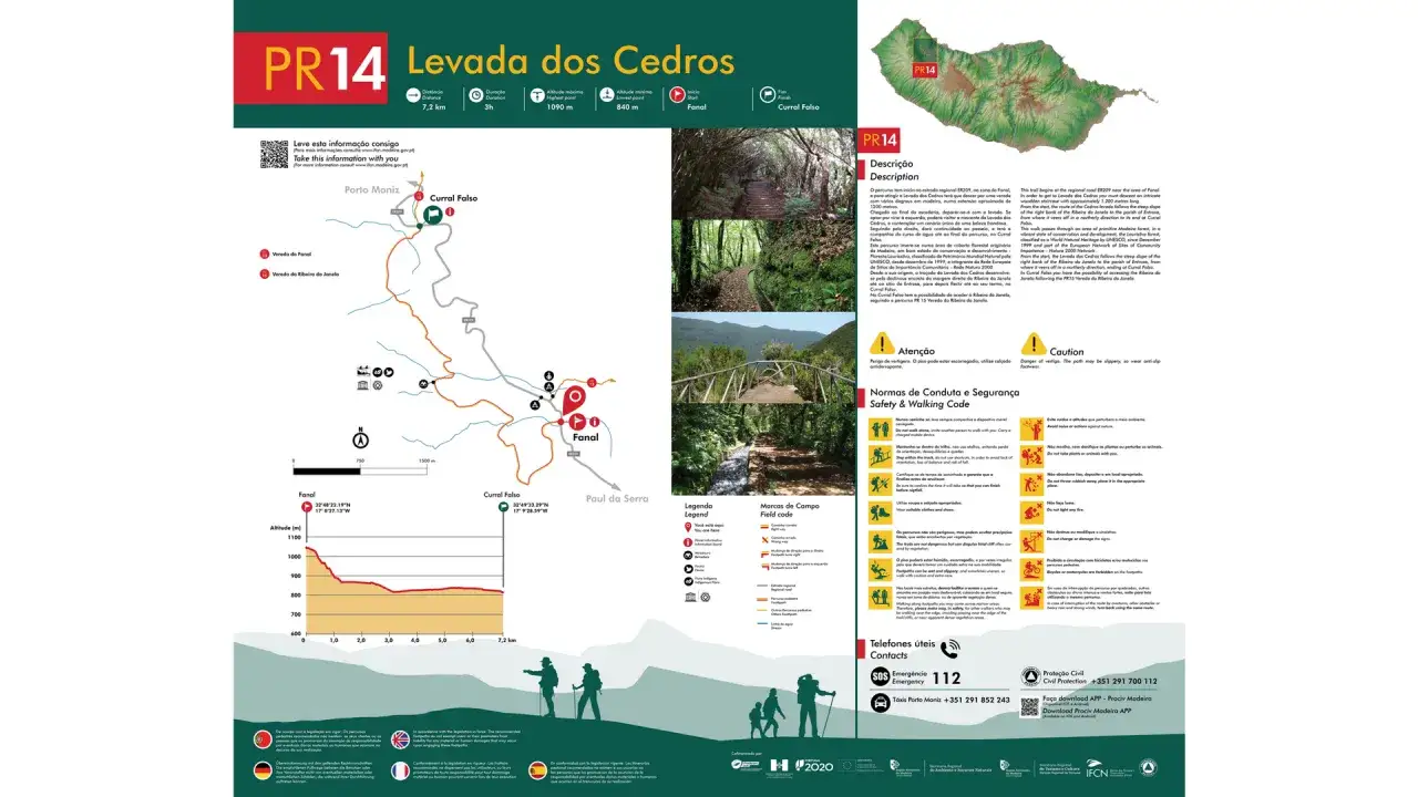 Mapa szlaku PR14 Levada dos Cedros na Maderze, prowadzącego przez lasy i wodospady. Gdzie jest Madera? Tutaj!