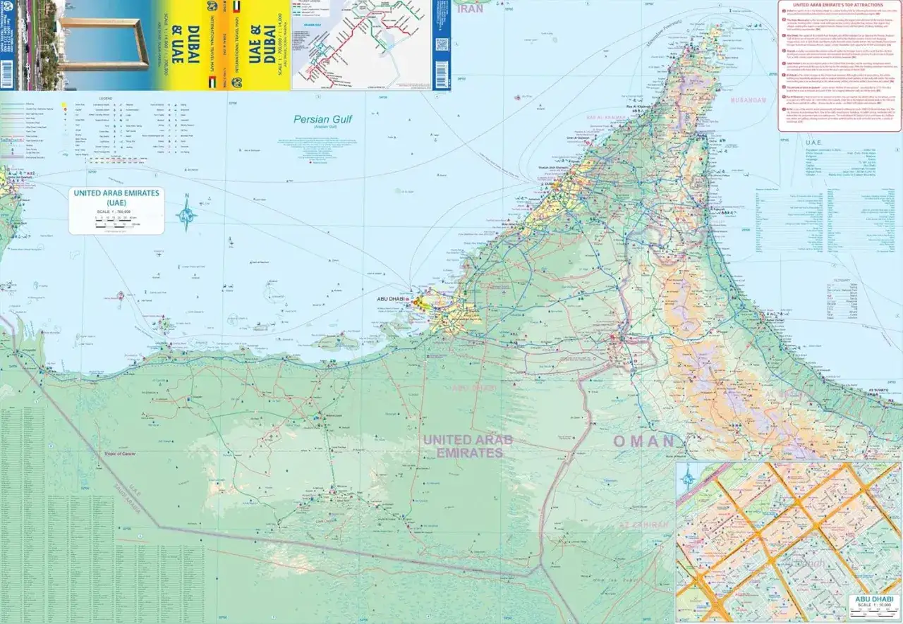 Mapa ZEA i Dubaju. W Dubaju mówi się po arabsku, ale dzięki turystom usłyszysz też angielski.