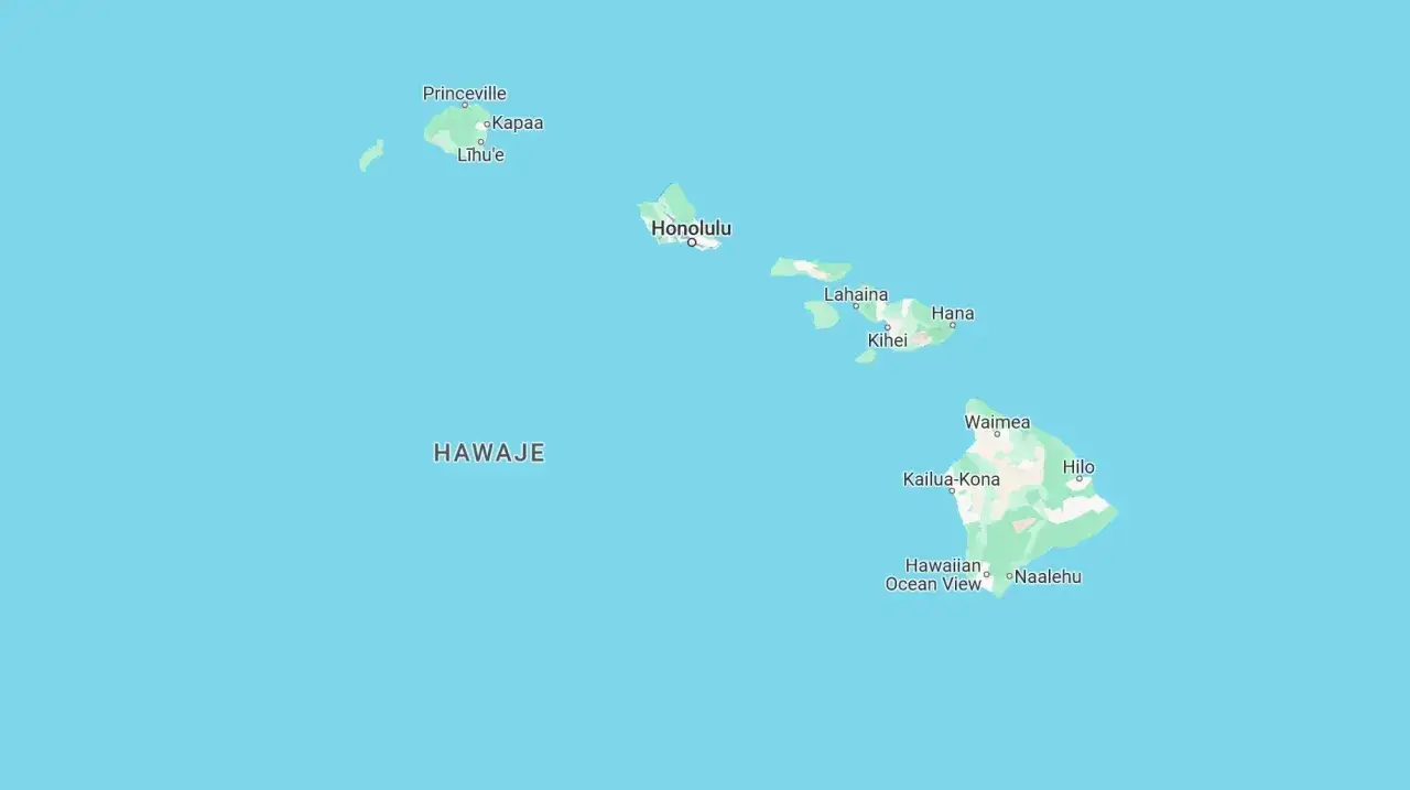 Mapa Hawajów z zaznaczonym Honolulu. Zastanawiasz się, ile się leci do Honolulu?